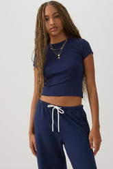 Cropped Ribbed Crew Neck T-Shirt