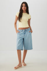 Cropped Ribbed Crew Neck T-Shirt