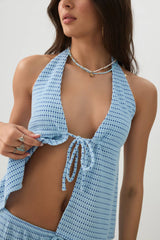 Textured Knit Tie Front Halter Tank Top