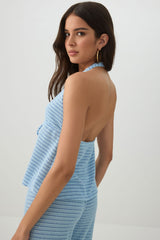 Textured Knit Tie Front Halter Tank Top
