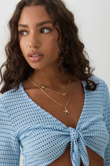 Tie Front Ultra Crop Textured Knit Top