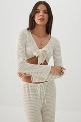 Tie Front Ultra Crop Textured Knit Top