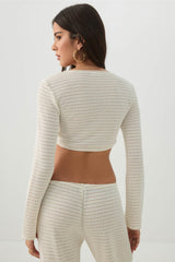 Tie Front Ultra Crop Textured Knit Top