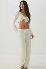 Tie Front Ultra Crop Textured Knit Top