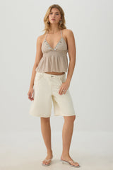 Pearl Details Halter Tank Top