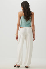 Linen Blend Wide Leg Pant with Tie Hem
