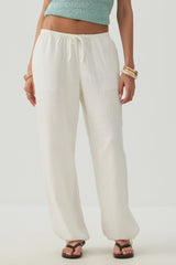 Linen Blend Wide Leg Pant with Tie Hem