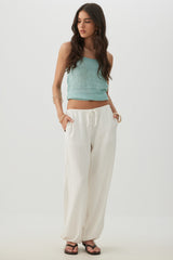 Linen Blend Wide Leg Pant with Tie Hem