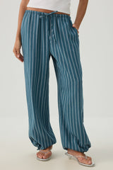 Linen Blend Wide Leg Pant with Tie Hem