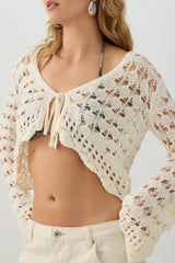 Open Stitch Tie Front Cardigan