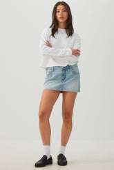 Mid Rise Denim Mini Skort