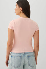 Pink Flower Print Ruched T-Shirt