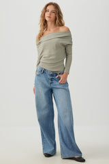 Off Shoulder Textured Knit Top