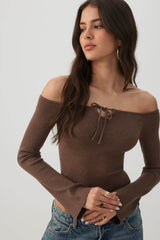 Off Shoulder Rib Knit Sweater