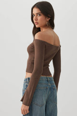 Off Shoulder Rib Knit Sweater