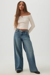 Off Shoulder Rib Knit Sweater