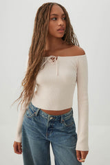 Off Shoulder Rib Knit Sweater