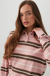 Striped Long Sleeve Polo Sweater