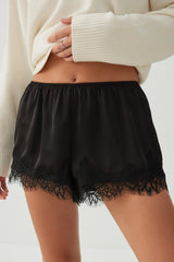 Satin Lace Trim Shorts
