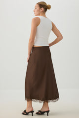 Satin Lace Trim Maxi Skirt