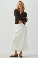 Satin Lace Trim Maxi Skirt