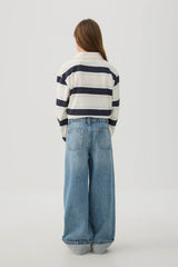 Cuffed Wide Leg Denim Jeans