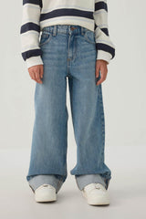 Cuffed Wide Leg Denim Jeans