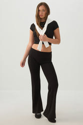 Rib Fold Over Waist Flare Leggings