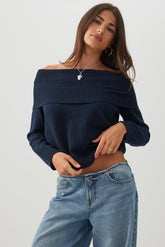 MODERAKNIT⢠Off Shoulder Foldover Sweater