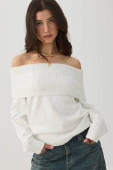 MODERAKNIT⢠Off Shoulder Foldover Sweater