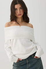 MODERAKNIT⢠Off Shoulder Foldover Sweater