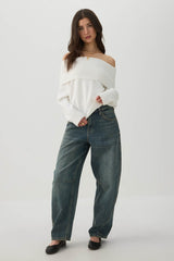 MODERAKNIT⢠Off Shoulder Foldover Sweater