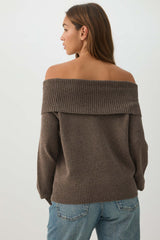 MODERAKNIT⢠Off Shoulder Foldover Sweater