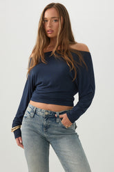 Off Shoulder Cropped Knit Top