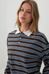 Striped Long Sleeve Polo Top