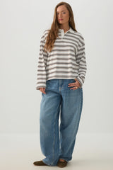Striped Long Sleeve Polo Top