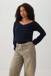 Cropped Wide V Neck Sweater