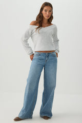 Cropped Wide V Neck Sweater