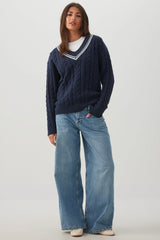 Cable Knit V-Neck Sweater