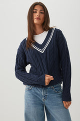 Cable Knit V-Neck Sweater