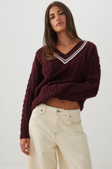 Cable Knit V-Neck Sweater