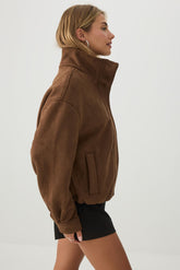 Faux Suede Zip Up Jacket