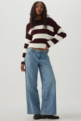 Crop Striped Crew Neck Sweater