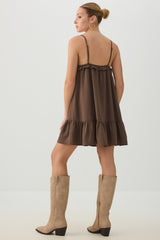 Flowy Ribbon and Lace Trim Mini Dress
