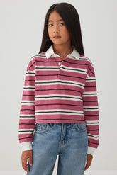 Striped Long Sleeve Polo Top