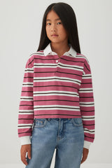 Striped Long Sleeve Polo Top