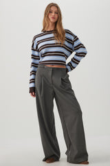 Striped Crop Crew Neck Sweater