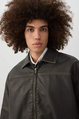 Contrast Stitch Faux Leather Jacket