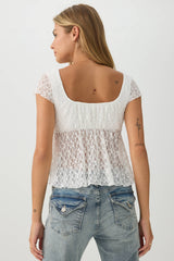 Textured Lace Peasant Top
