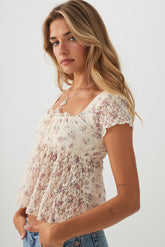 Floral Lace Peasant Top